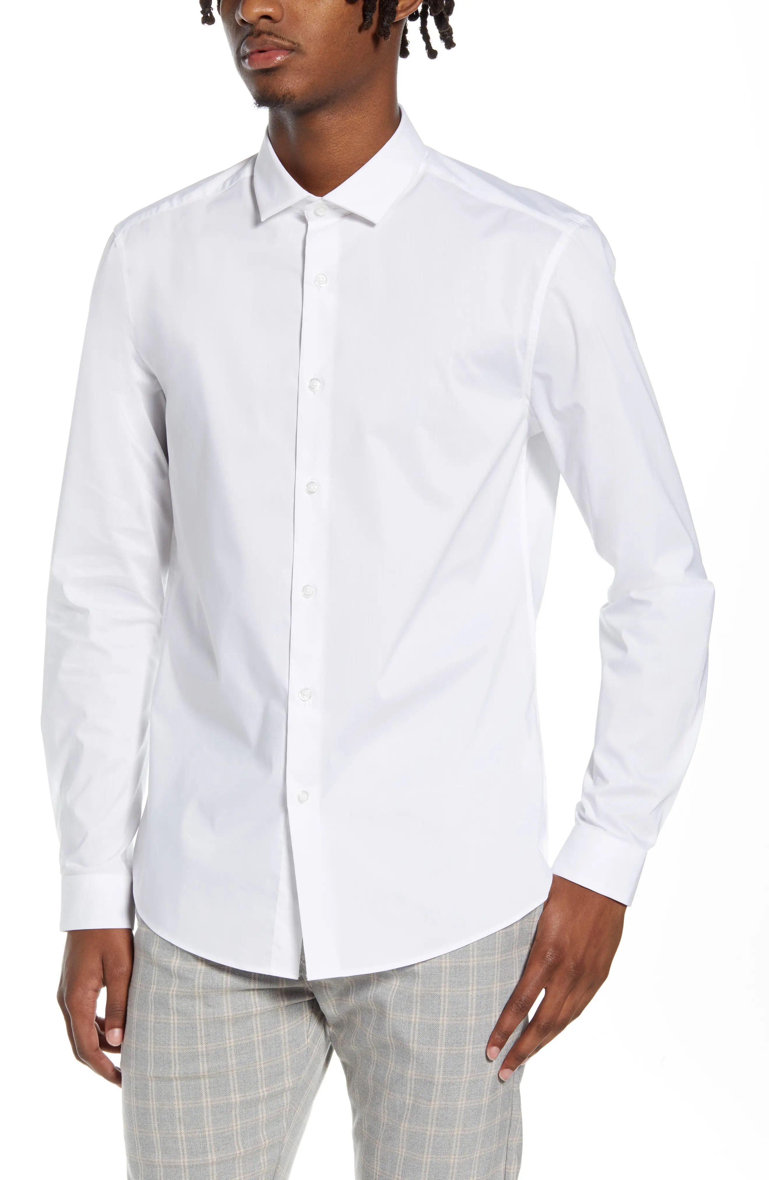 Topman Stretch Form Flow White Button-Up Shirt at Nordstrom, Size Xx-Large | Nordstrom