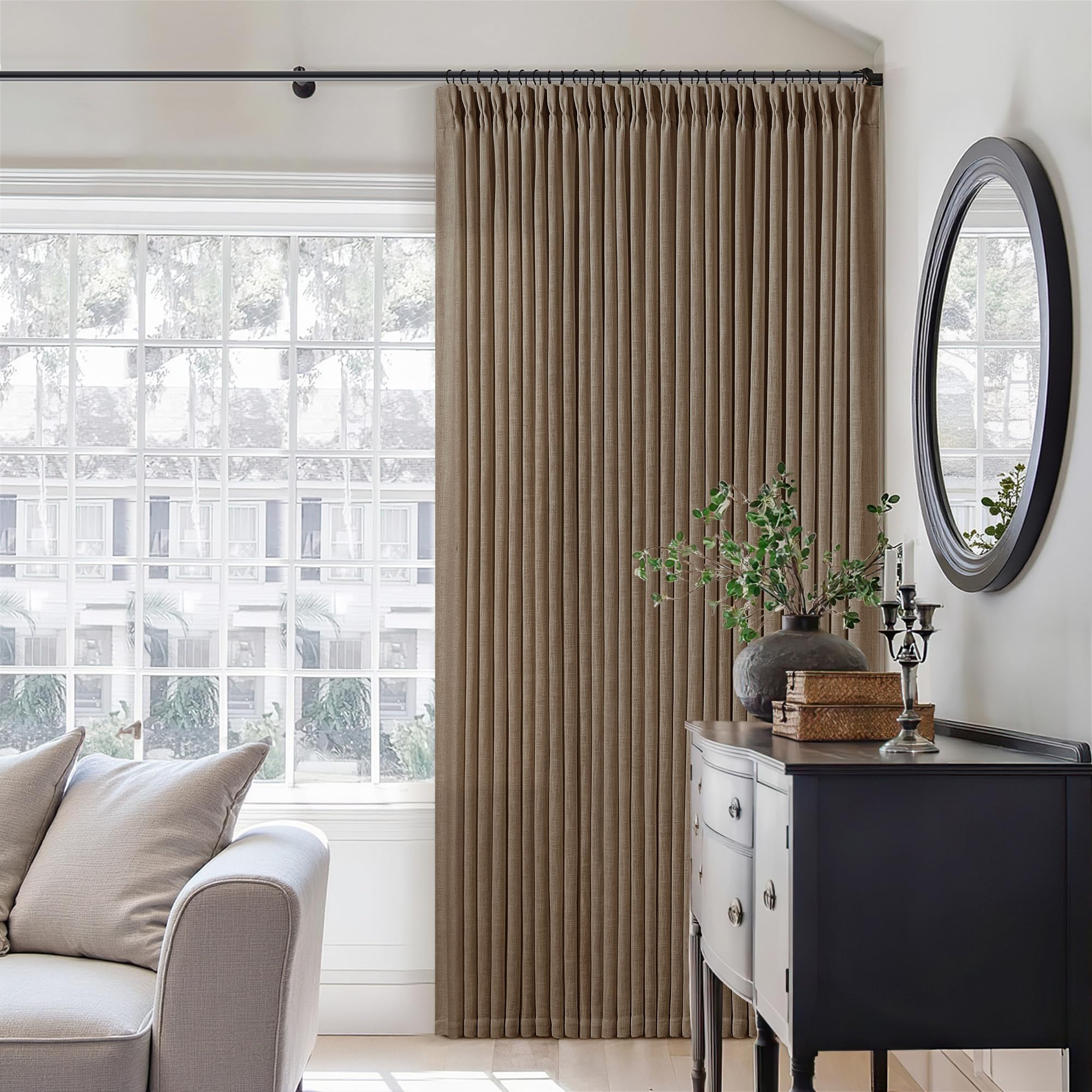 Dutch Cocoa 90 Inch Linen Curtains Pinch Pleated for Living Room Bedroom Dining Boho Brown Light ... | Amazon (US)