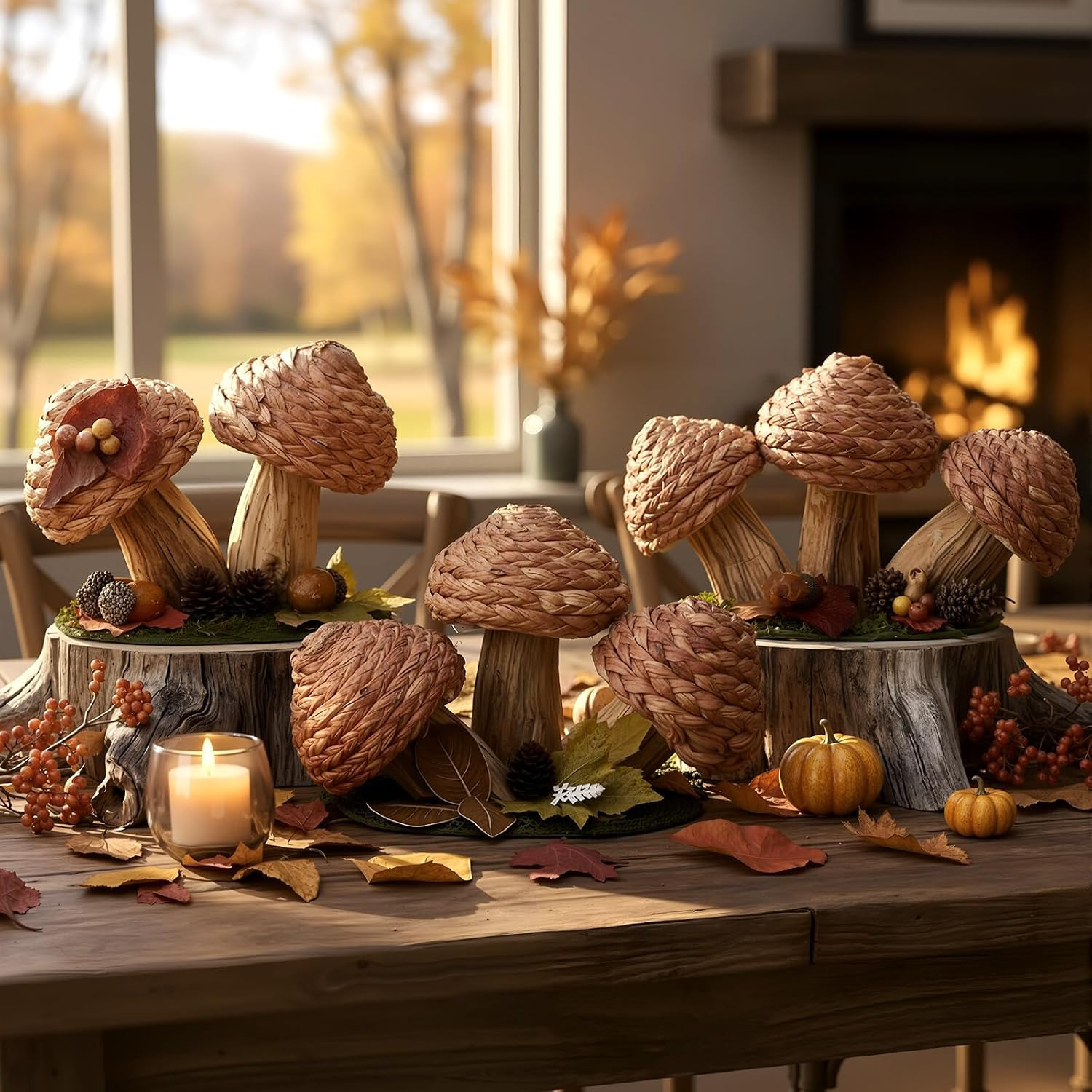 Novabright 3 Pcs Mushroom Fall Decor Handmade Woven Mushrooms Figurines | Amazon (US)