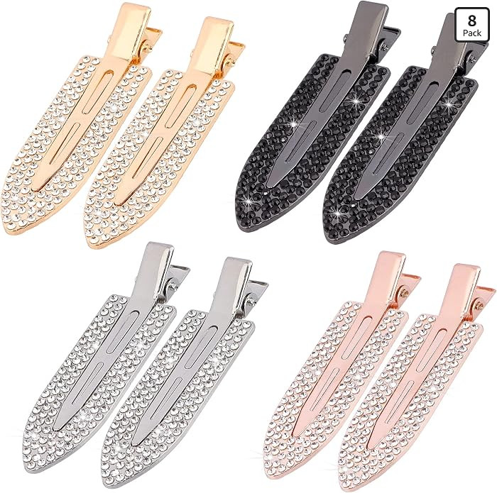 Magicsky 8PCS No Crease Hair Clips,Rhinestone No Bend Flat Barrettes,Diamond Metal Pin for Makeup... | Amazon (US)