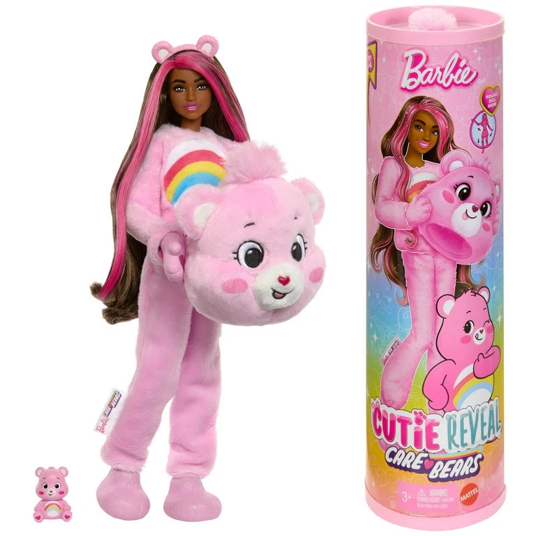 Barbie Cutie Reveal Care Bears Series Doll & Accessories in Cheer Bear Plush Costume, 10 Surprise... | Walmart (US)