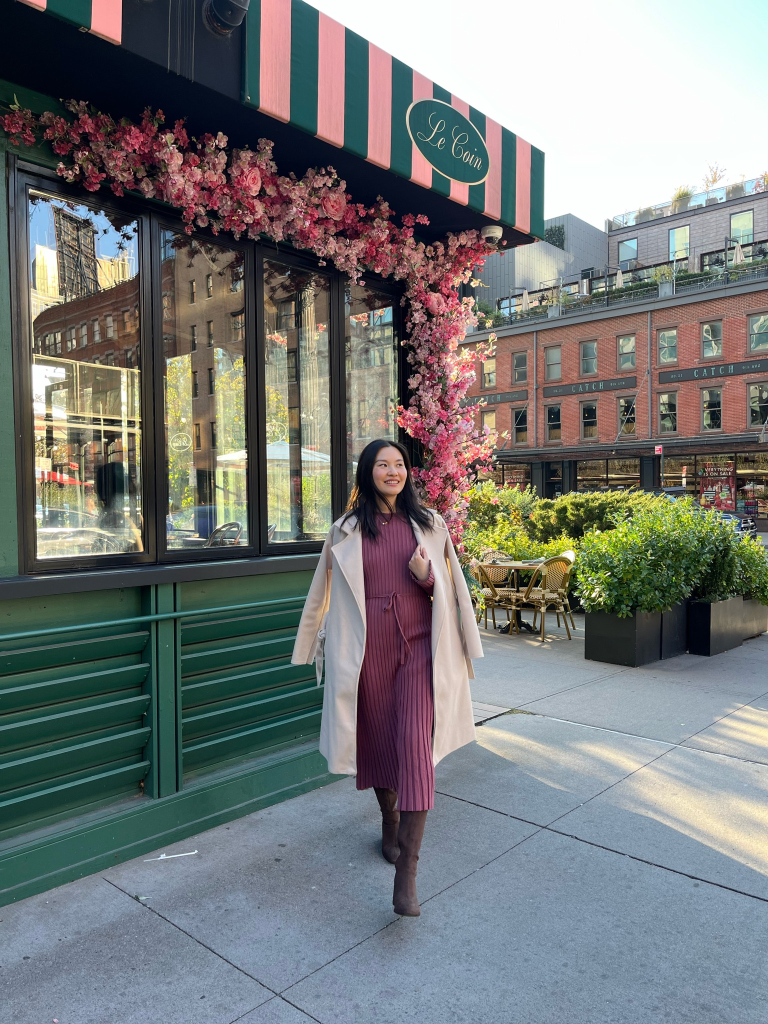 Off-white long wool wrap coat, Berry sweater dress (S) which comes with a front-tie thin belt and isn’t too fitted. Has a lot of stretch with the wrap design. Wedged dark chocolate faux suede boots - comfy with just the right amount of heel.  

#LTKStyleTip #LTKShoeCrush #LTKWorkwear
