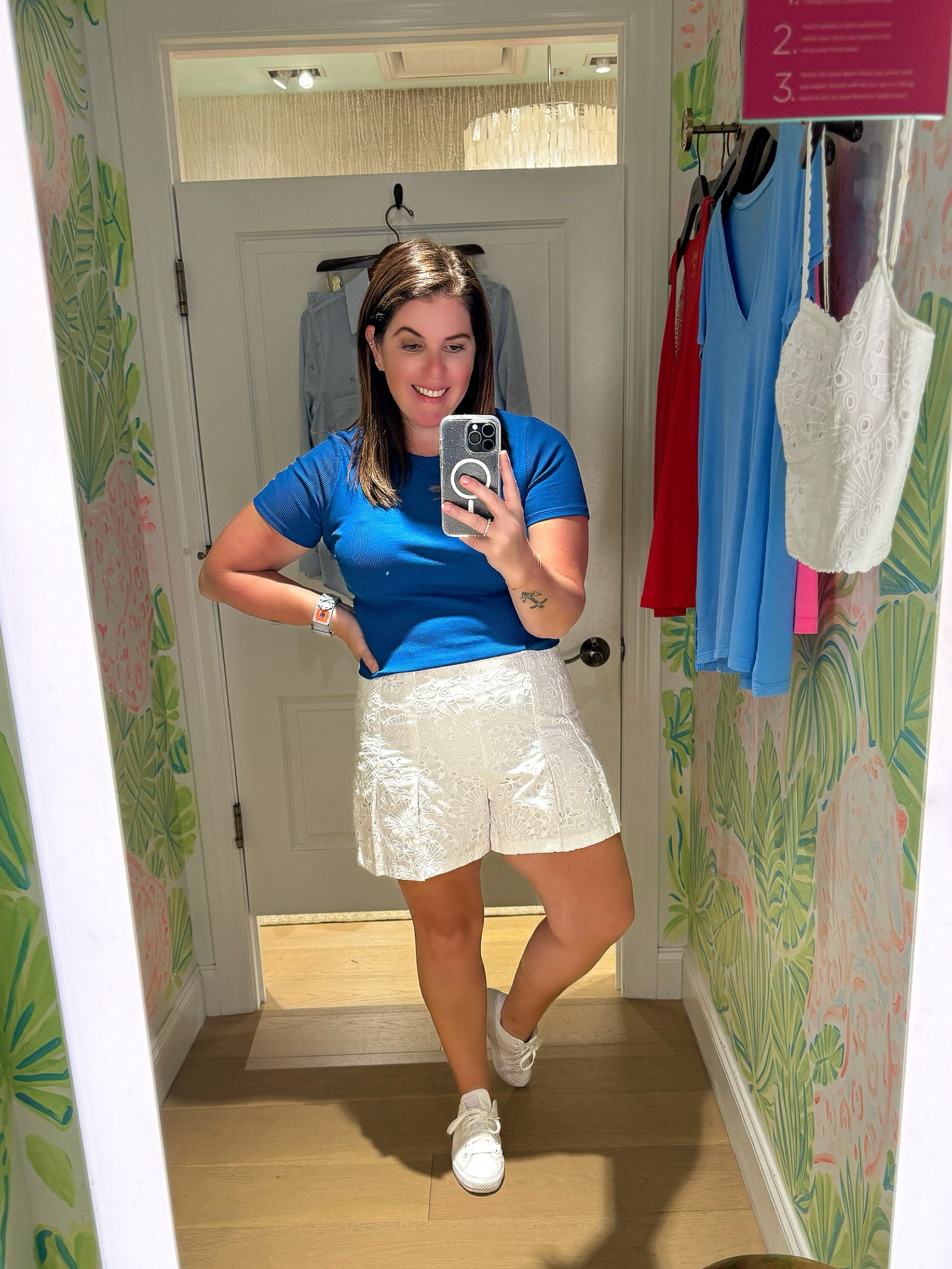 Add some cute red accessories to this look and you will have the perfect look! I wasn’t sure if this tee and these shorts would mesh well together, but they look so cute! Both the shorts and the tee run TTS! 

#LTKMidsize #LTKStyleTip #LTKSeasonal