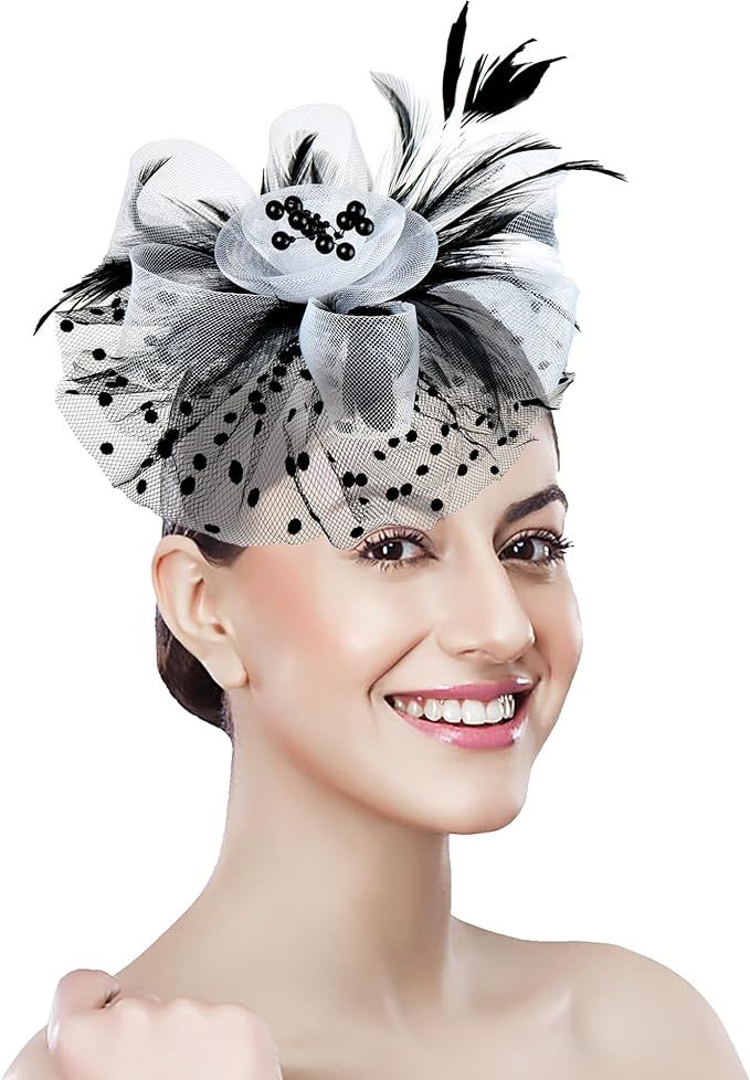 Women Fascinator Tea Party Hat 20s 50s Wedding Cocktail Flower Mesh Feathers Hair Clip for Carniv... | Amazon (US)