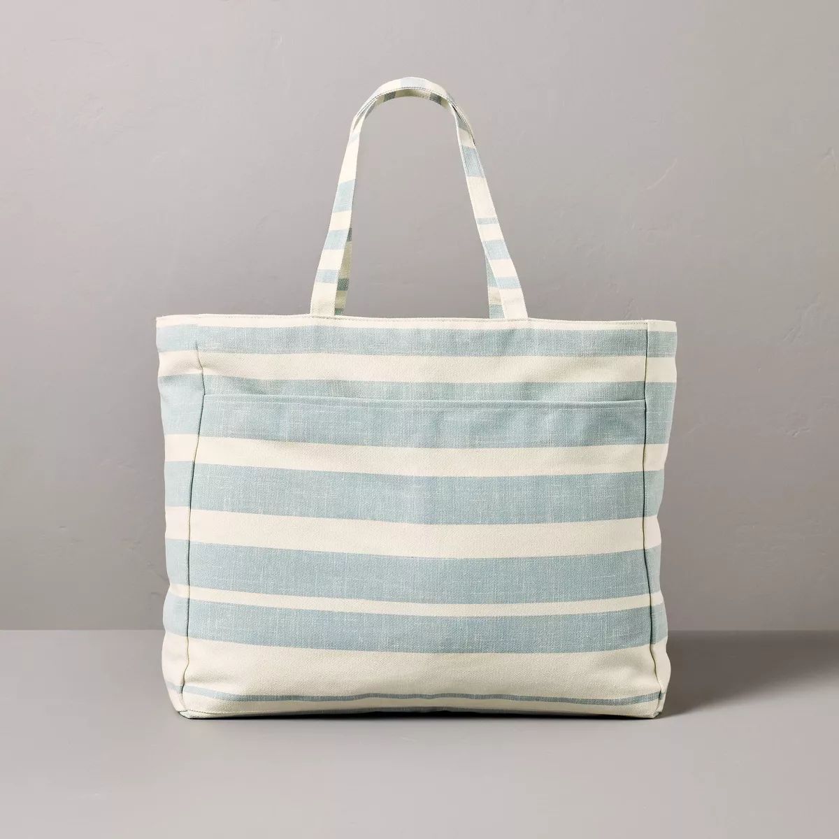 Bold Stripe Canvas Tote Bag Cream/Light Blue/Green - Hearth & Hand™ with Magnolia | Target