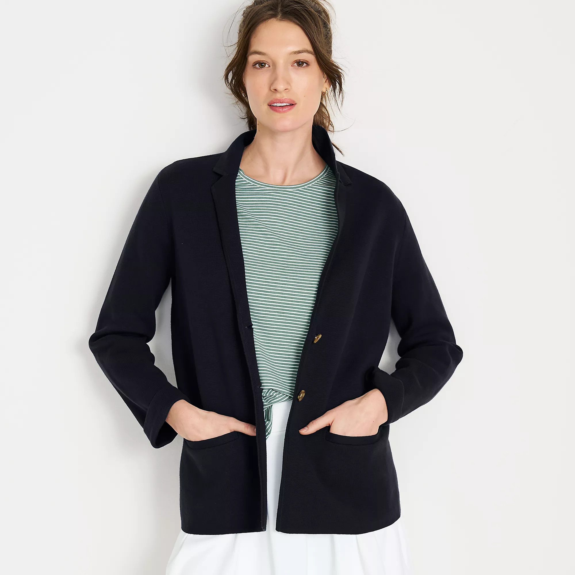 Women's Fine Gauge Cotton Button Front Blazer Sweater | Lands' End (US)