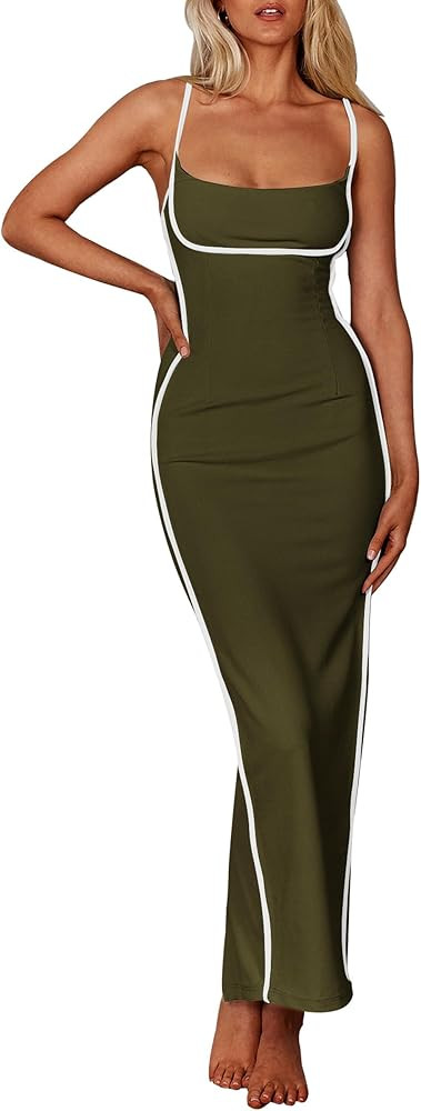 PRETTYGARDEN Women's Summer Long Bodycon Dress Spaghetti Strap Sleeveless Back Slit Maxi Dresses | Amazon (US)