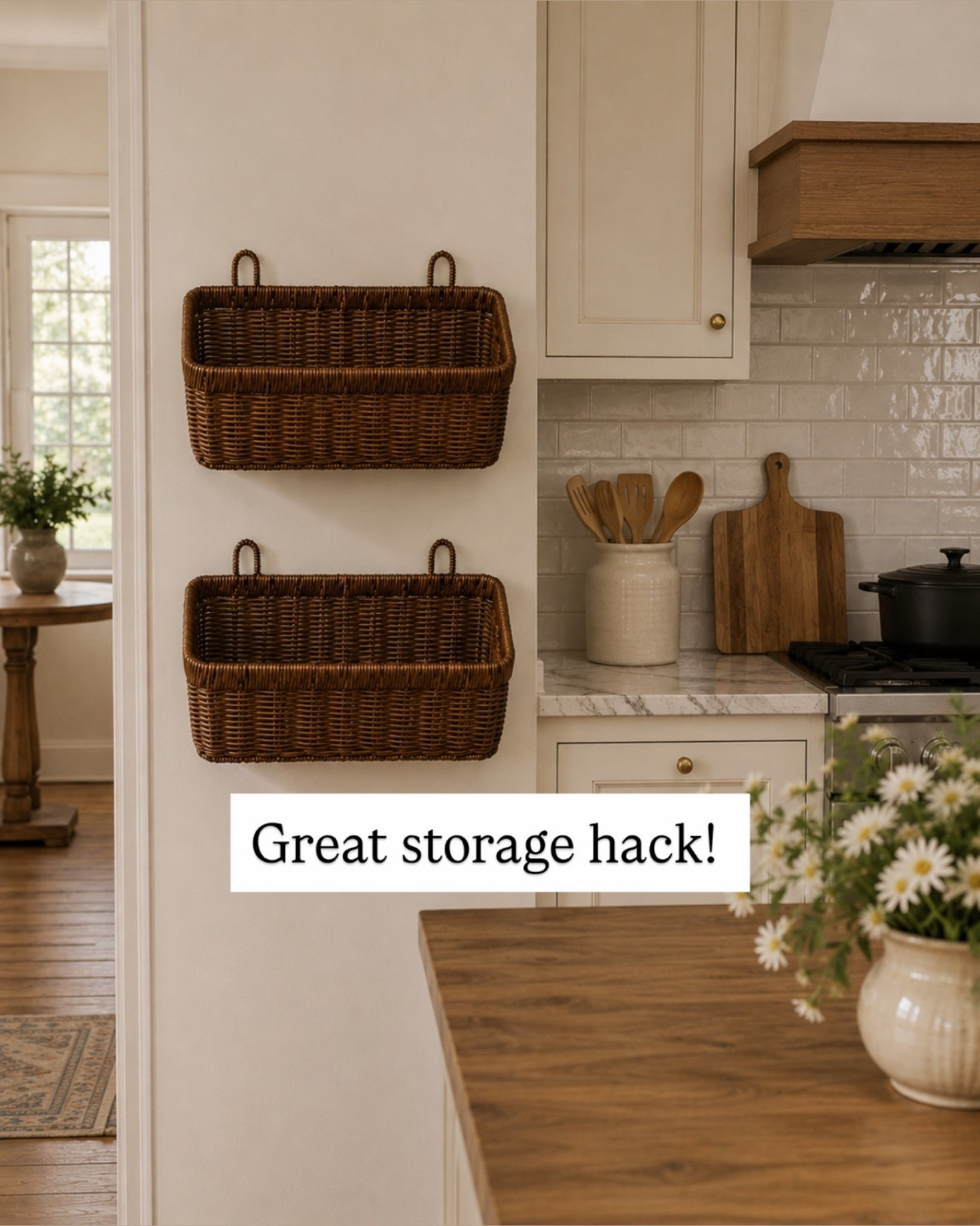 These woven wall baskets are such a simple way to add warmth and texture to a kitchen without making it feel cluttered. I love them empty just as much as filled—they make the perfect little statement on an otherwise unused wall. Great place for extra storage for mail or phone chargers

#LTKSaleAlert #LTKHome