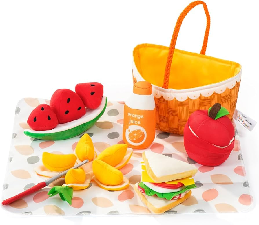 Jollybaby Soft Picnic Basket Cutting Play Food Toys for Baby 6-12-36 Months, Montessori Sensory F... | Amazon (US)