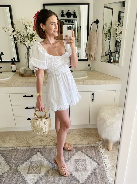 FASHION \ summer white dress for the 4th of July fit🇺🇸🍒🫐 wearing a small. Paired with an Amazon straw and pearl bag!

#LTKStyleTip #LTKFindsUnder50 #LTKSeasonal