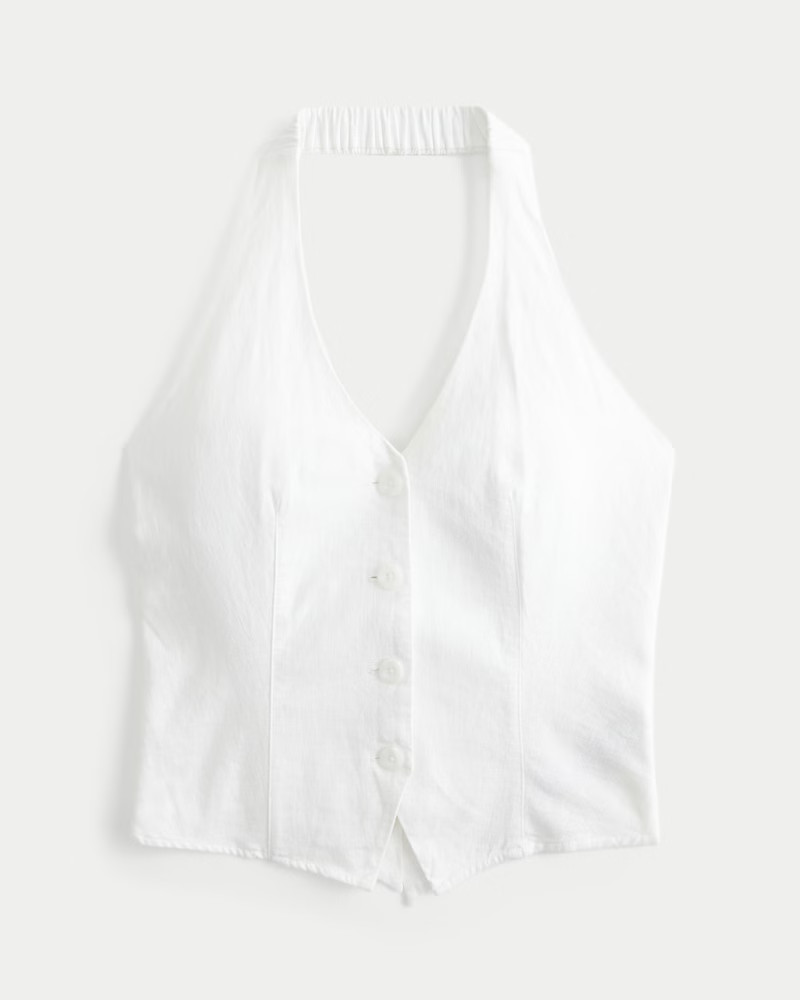 Women's Linen-Blend Halter Vest from Hollister | Hollister (US)