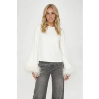 boohoo Women's Feather Cuff Blouse in White | Size: 8 | Woven | boohoo (US & Canada)