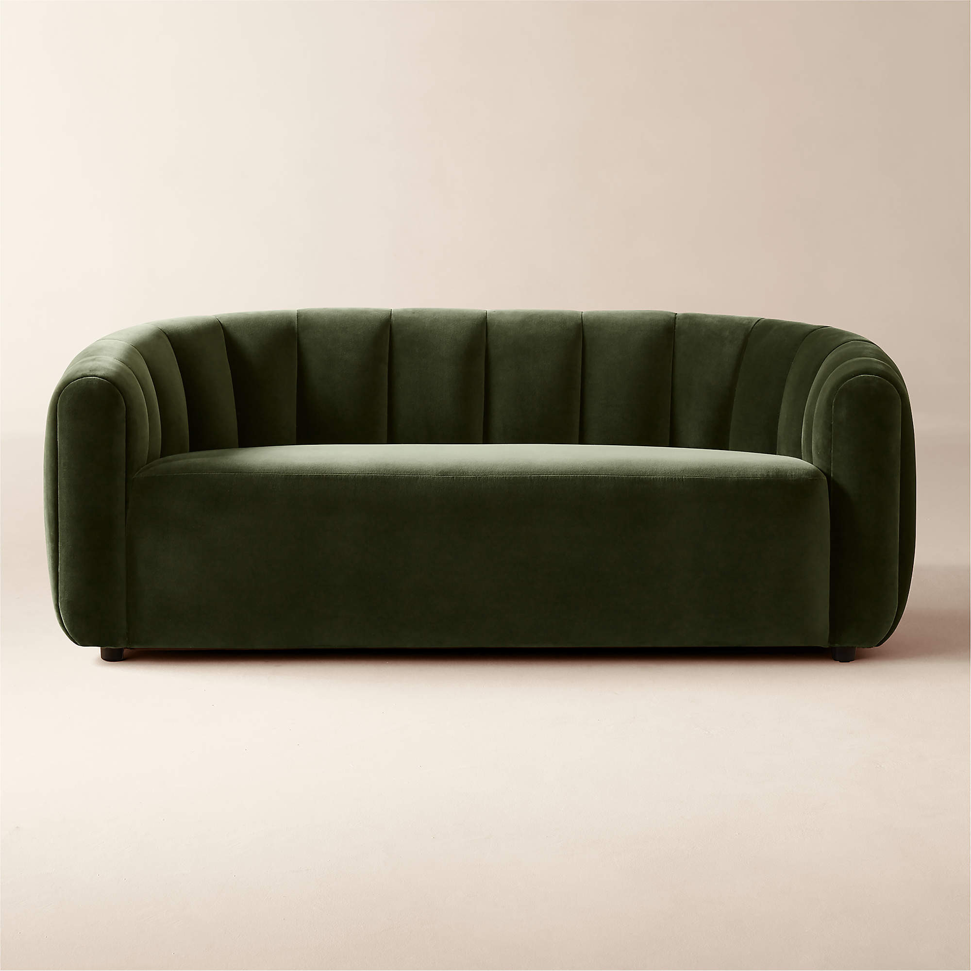 Fitz Modern Channeled Green Velvet Loveseat + Reviews | CB2 | CB2