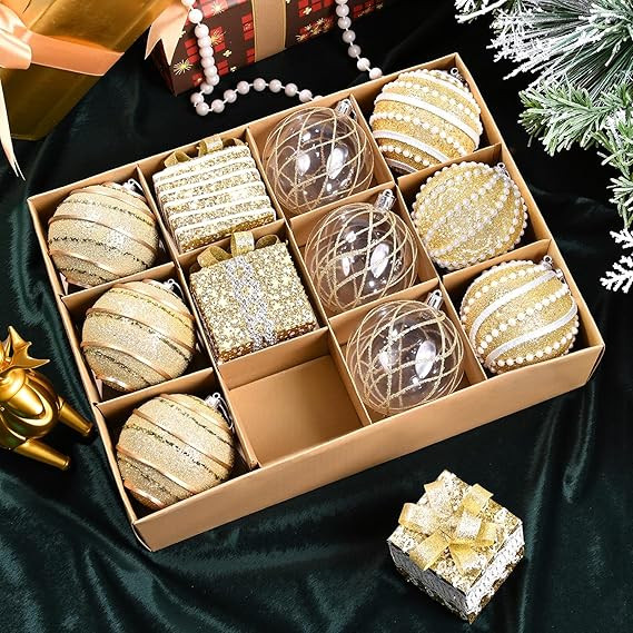 Dolicer 12Pcs 80mm/3.15inch Champagne Christmas Ball Ornaments Set, Shatterproof Hanging Christma... | Amazon (US)