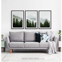 Mountain Forest Framed Print Set Of 3, Set, Misty Fall Wall Art, Farm | Etsy (US)