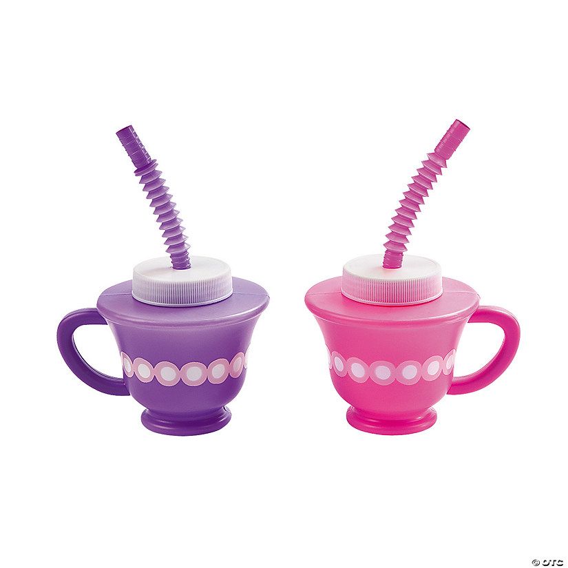 8 oz. Tea Party Novelty Reusable BPA-Free Plastic Cups with Lids & Straws - 12 Ct. | Oriental Trading Company