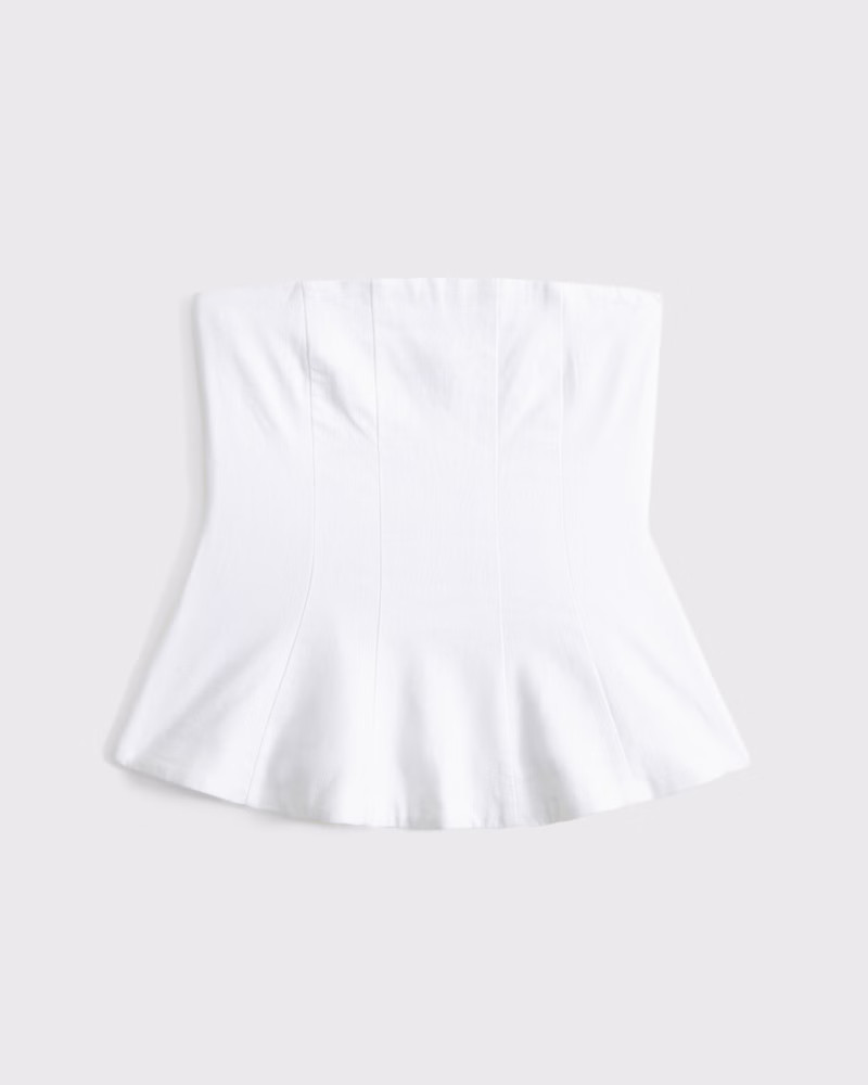Women's Linen-Blend Strapless Peplum Top | Women's Tops | Abercrombie.com | Abercrombie & Fitch (US)