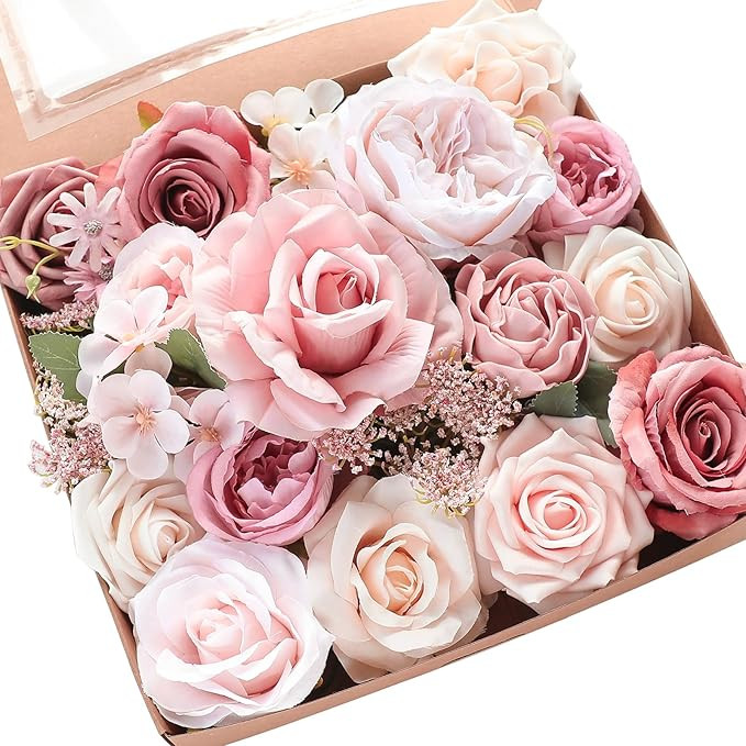 Floroom Dusty Rose Cream Artificial Flowers Fake Roses Peonies and Greenery Combo Box Set for DIY... | Amazon (US)