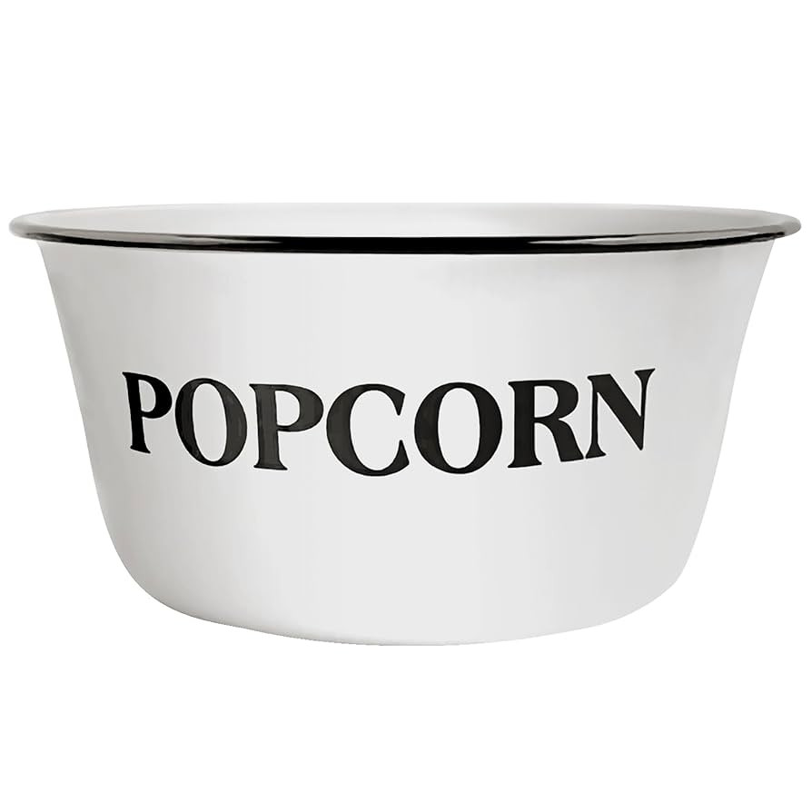 CWI 3.7-Quart Enamelware Popcorn Bowl - Round White Dish with Black Touches for Cinema Nights and... | Amazon (US)