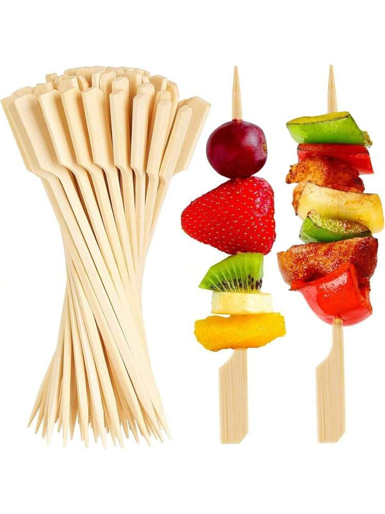 100pcs Bamboo Paddle Picks BBQ Grill Food Sticks,Wide Flat Paddle Wood Picks Square Skewers Food ... | SHEIN