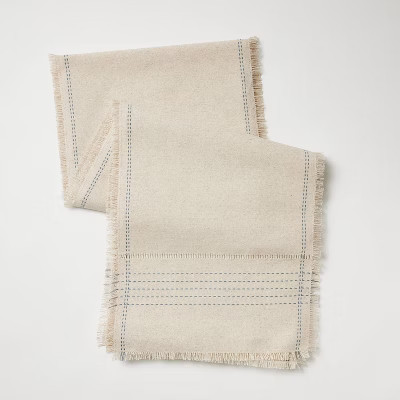 14"x72" Natural Leno Weave Table Runner with Blue Accent - Threshold™ designed with Studio McGe... | Target