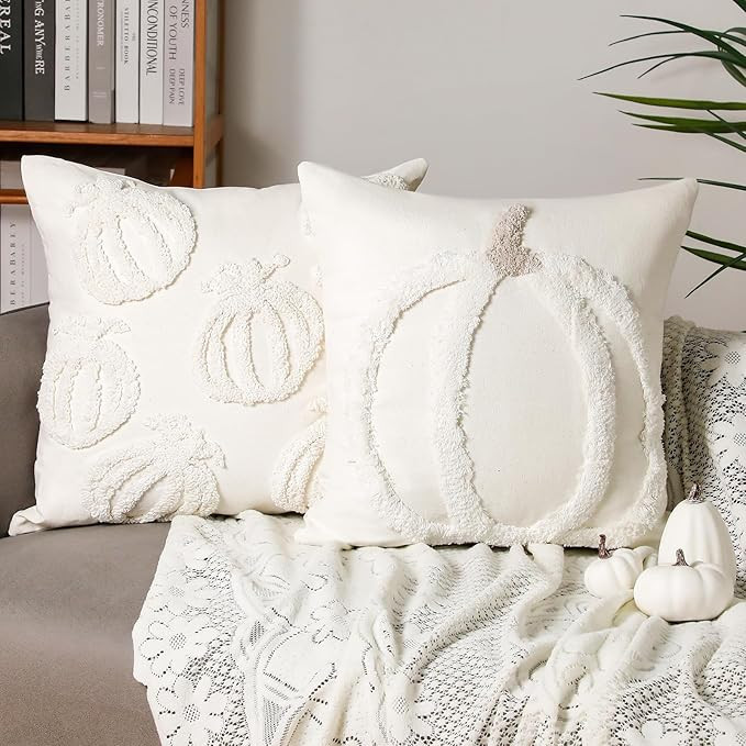 2 Pcs Fall Pillow Covers 18 x 18 Inch Pumpkin Throw Pillow Covers Square Linen Pillowcase Hallowe... | Amazon (US)