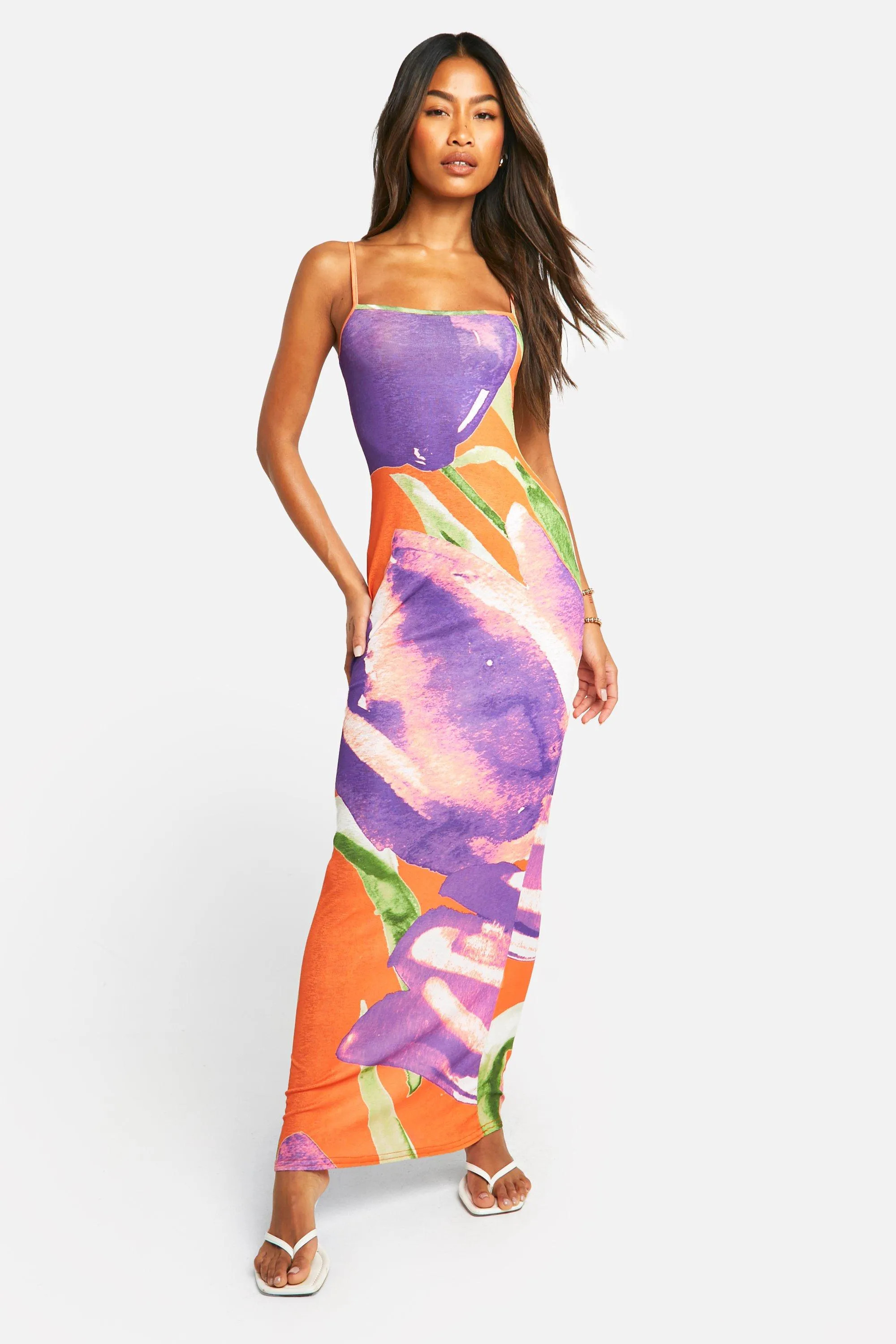 Textured Sheer Floral Strappy Maxi Dress | boohoo (US & Canada)