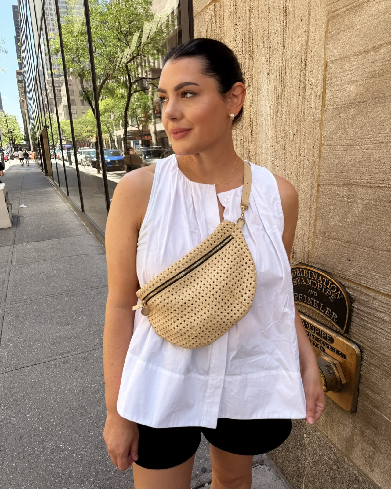 This little Clare V. Crossbody is a lifesaver when traveling. Thin / flexible enough to tuck into your carry on or staircase, so it takes up no room. It's a nice size to have your wallet, phone or camera ready, as well! This ivory one is my favorite but there are a ton of colors! 

 