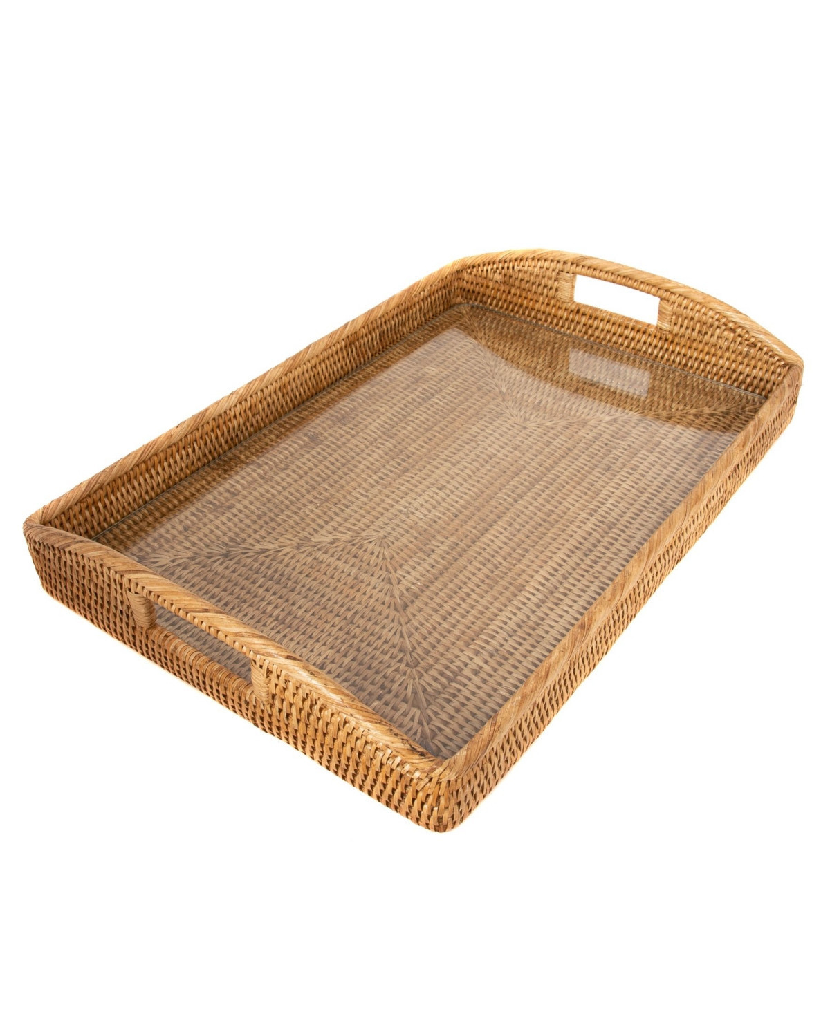 Artifacts Trading Company Artifacts Rattan Rectangular Tray with Glass Insert - Honey brown | Macy's