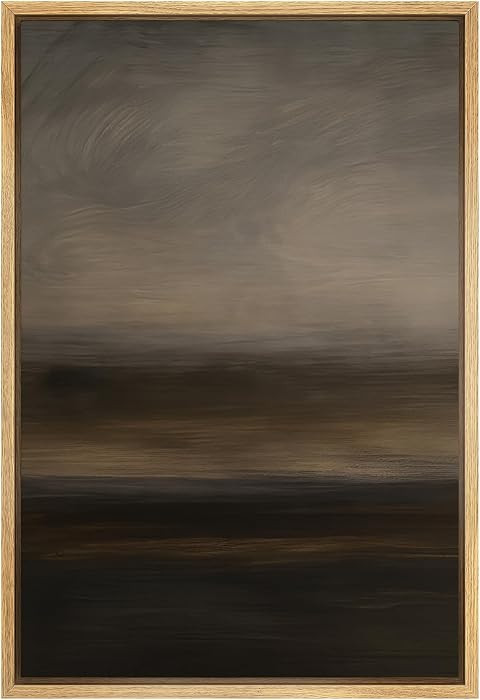 SIGNFORD Framed Canvas Print Wall Art Misty Dusk Abstract Soft Gray and Brown Layered Landscape I... | Amazon (US)
