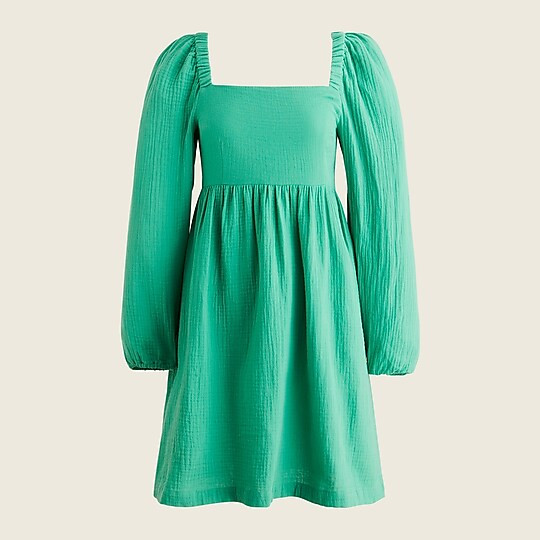Squareneck soft-crinkle gauze dress | J. Crew US