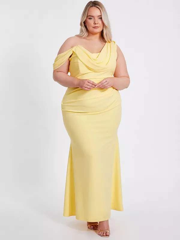 Quiz Curve Lemon Asymmetric Maxi Dress | Very (UK)