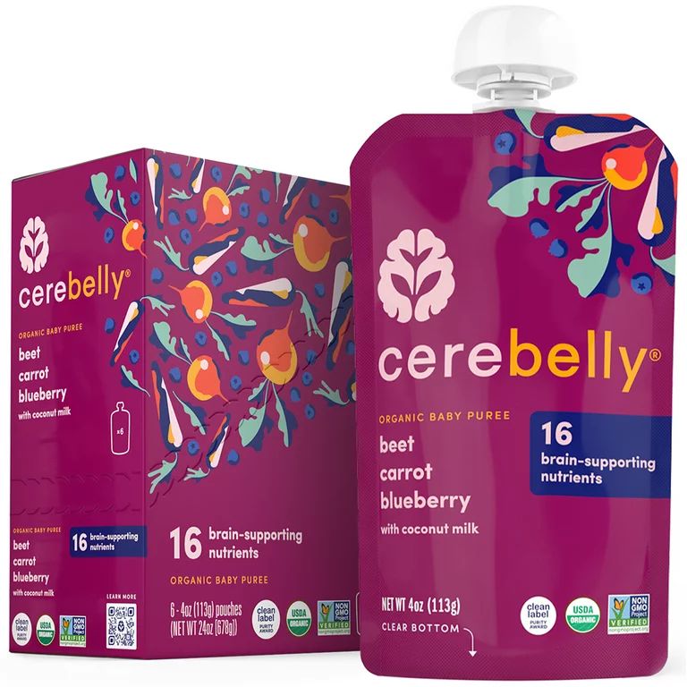 Cerebelly Organic Stage 2 Baby Food, Beet Carrot Blueberry with Coconut Milk, 4 Ounce Puree (6 Pa... | Walmart (US)
