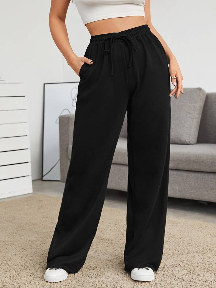 SHEIN EZwear Frayed Hem Slant Pocket Sweatpants | SHEIN