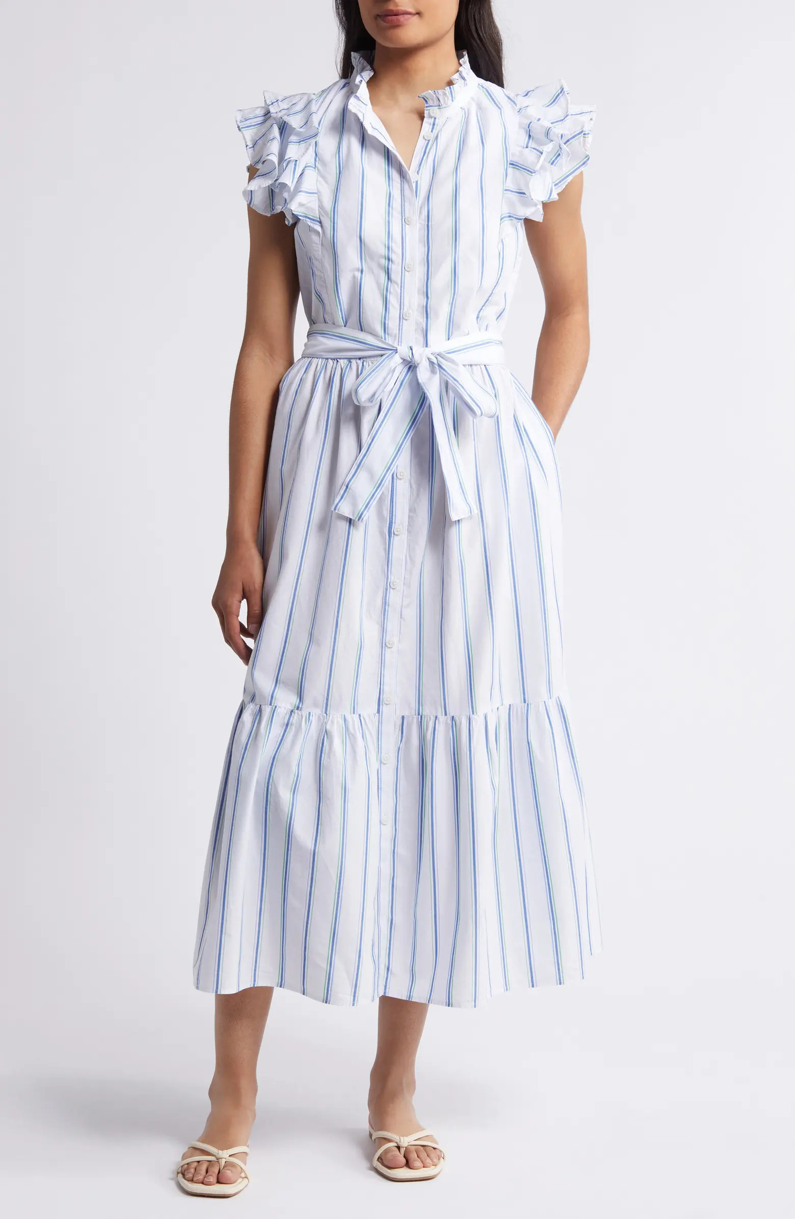 Caslon® Stripe Ruffle Sleeve Maxi Dress | Nordstrom | Nordstrom