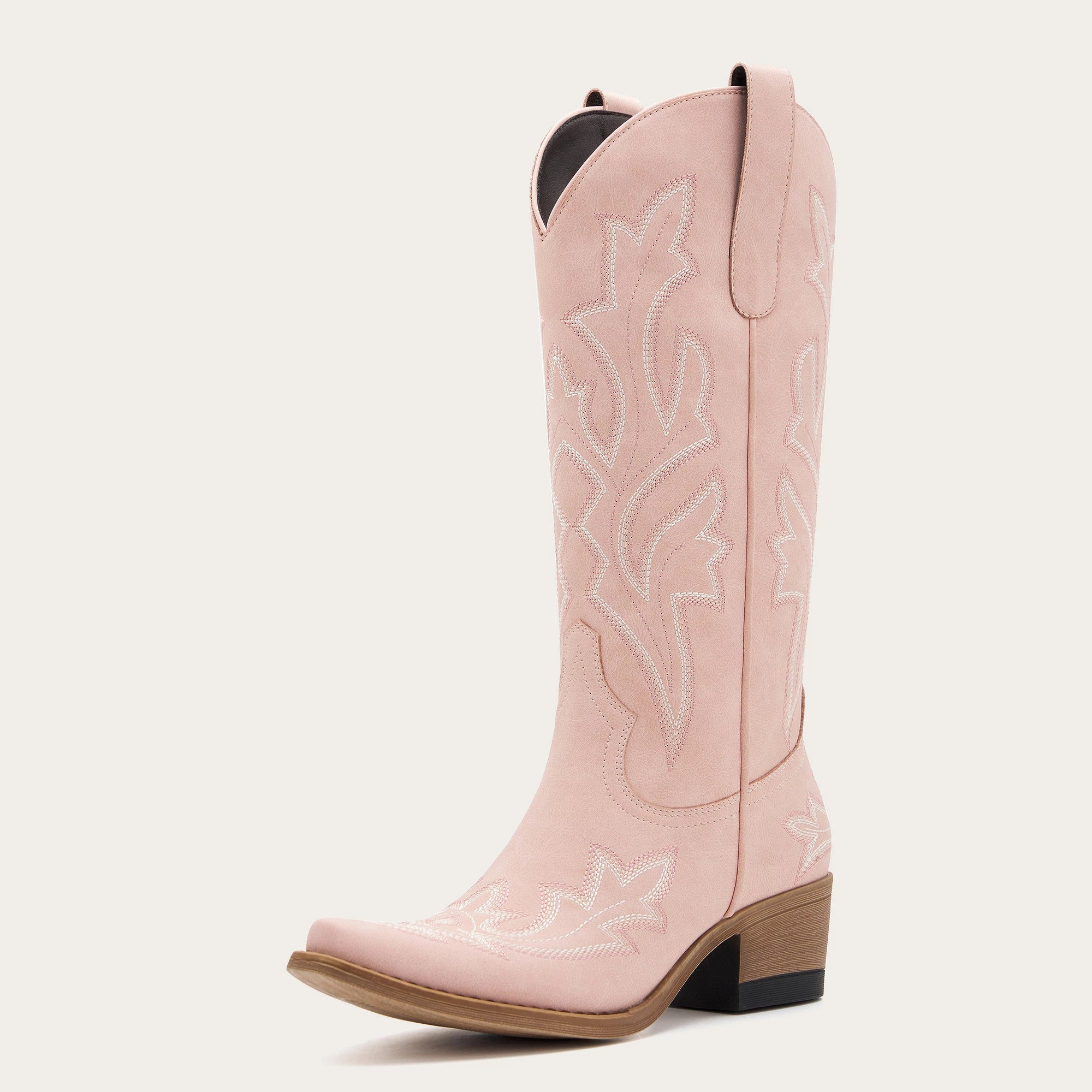 The Etta - Pink Short Tall Cowgirl Boots with Delicate Embroidery | REDTOP
