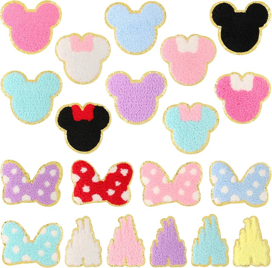 EVERMARKET 20 Pcs Cute Chenille Patches Iron on Mouse Head Bow Castle Patches Colorful Chenille E... | Amazon (US)