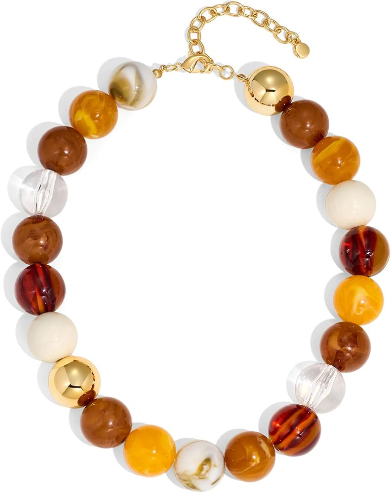 Amazon.com: LILIE&WHITE Brown Chunky Beads Choker Necklace for Women 20MM Chic Boho Round Beaded ... | Amazon (US)