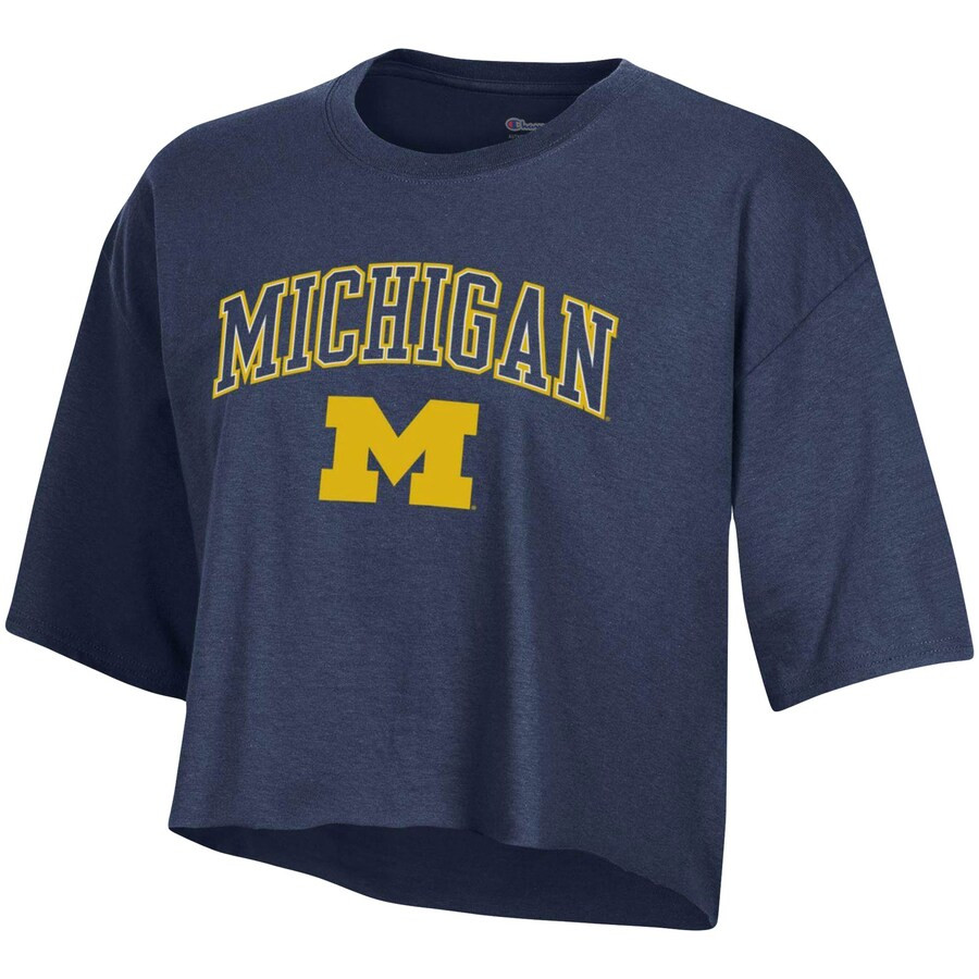 Michigan Wolverines Champion Women's Cropped Boyfriend T-Shirt - Navy | Fanatics