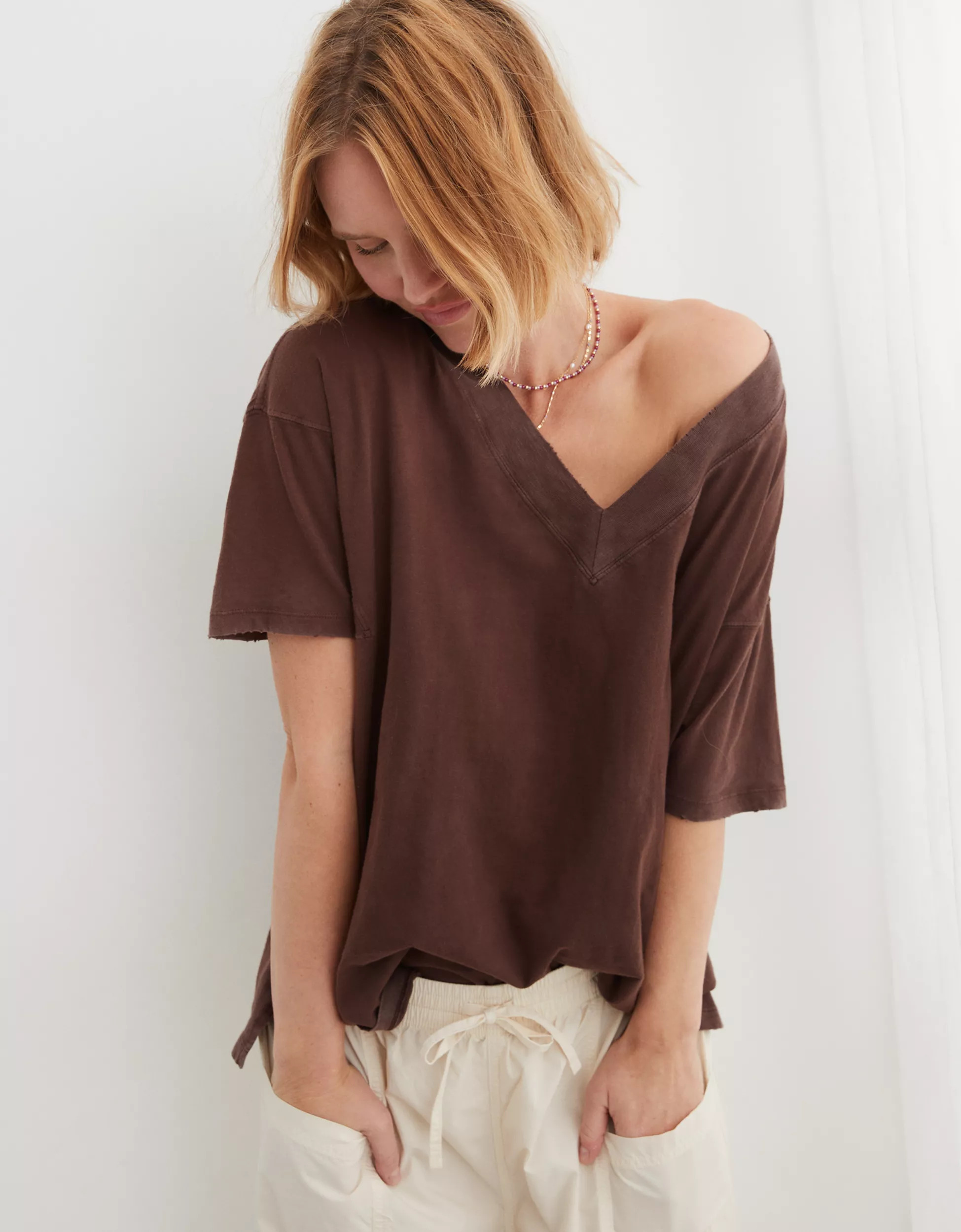 Aerie Extreme V-Neck Oversized Boyfriend T-Shirt | Aerie