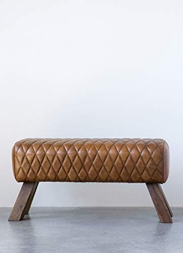 Creative Co-Op Brown Stitched Leather & Wood Bench | Amazon (US)