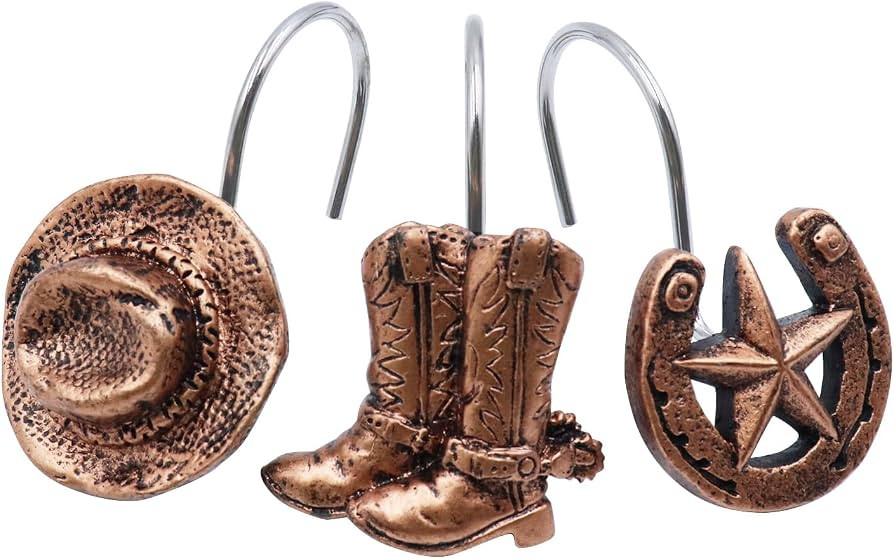 Decorative Shower Curtain Hooks Western Cowboy Farmhouse Shower Curtain Hooks Rings Brown Hanger ... | Amazon (US)