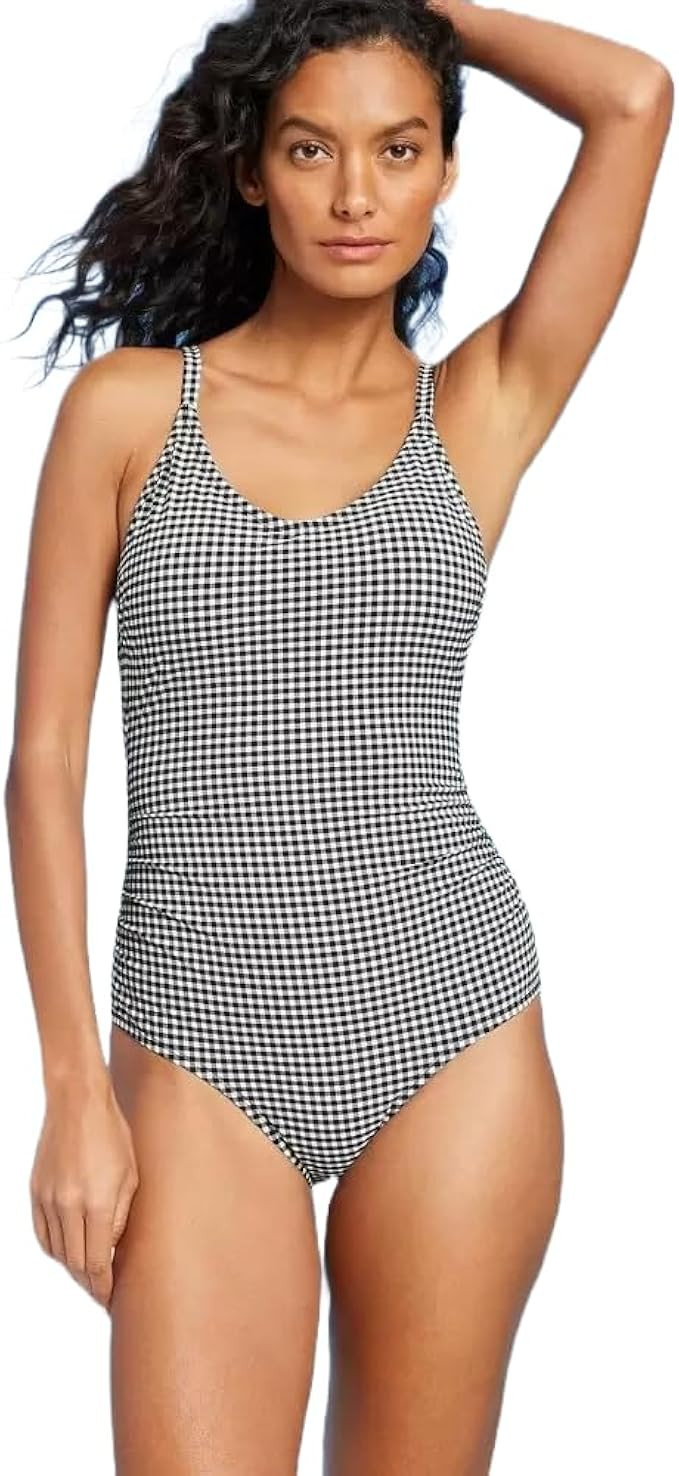 Women's Textured Gingham Ruched Full Coverage One Piece Swimsuit - | Amazon (US)