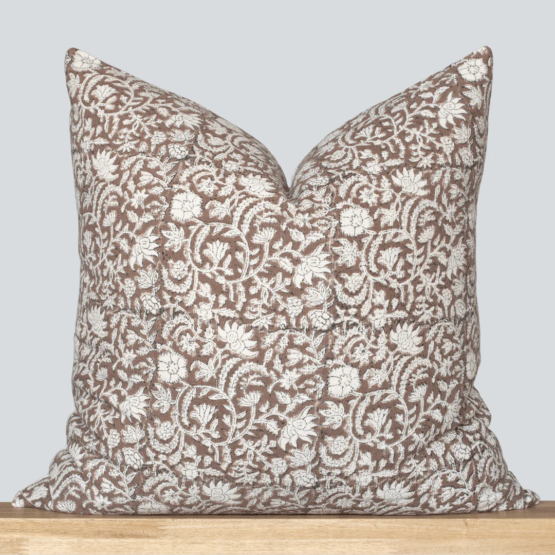 Nina Floral Block Printed Pillow Cover | Brown | Apartment No.3