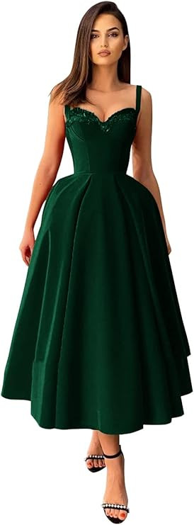 Jorshiman Spaghetti Straps Velvet Prom Dresses Tea Length V Neck Formal Evening Party Gowns A-Lin... | Amazon (US)