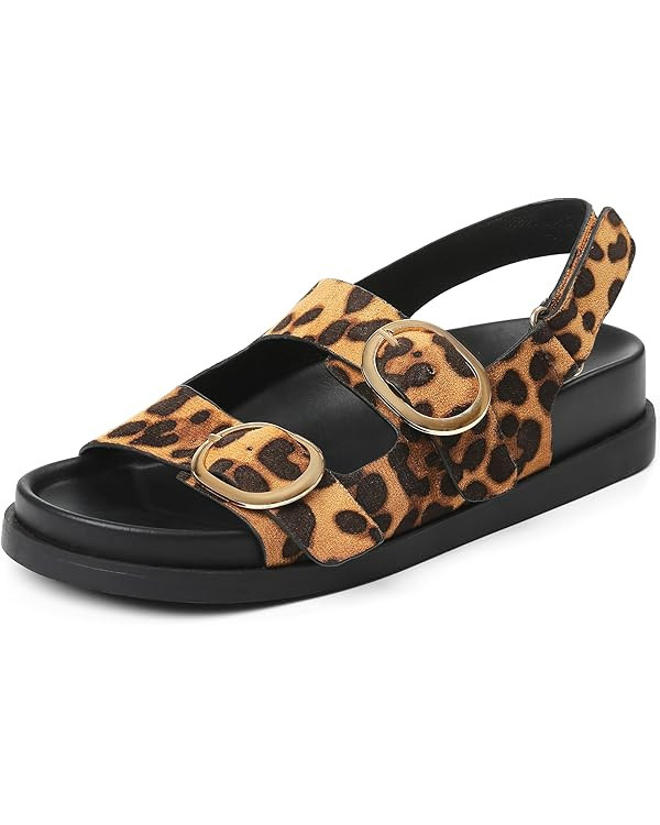 Lovee Cosee Flat Sandals for Women with Cushioned Footbed Open Toe Double Buckle Adjustable Hook-... | Amazon (CA)