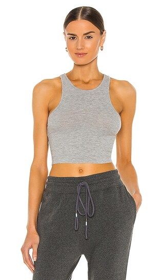 High Neck Ribbed Crop Top in Heather Grey | Revolve Clothing (Global)