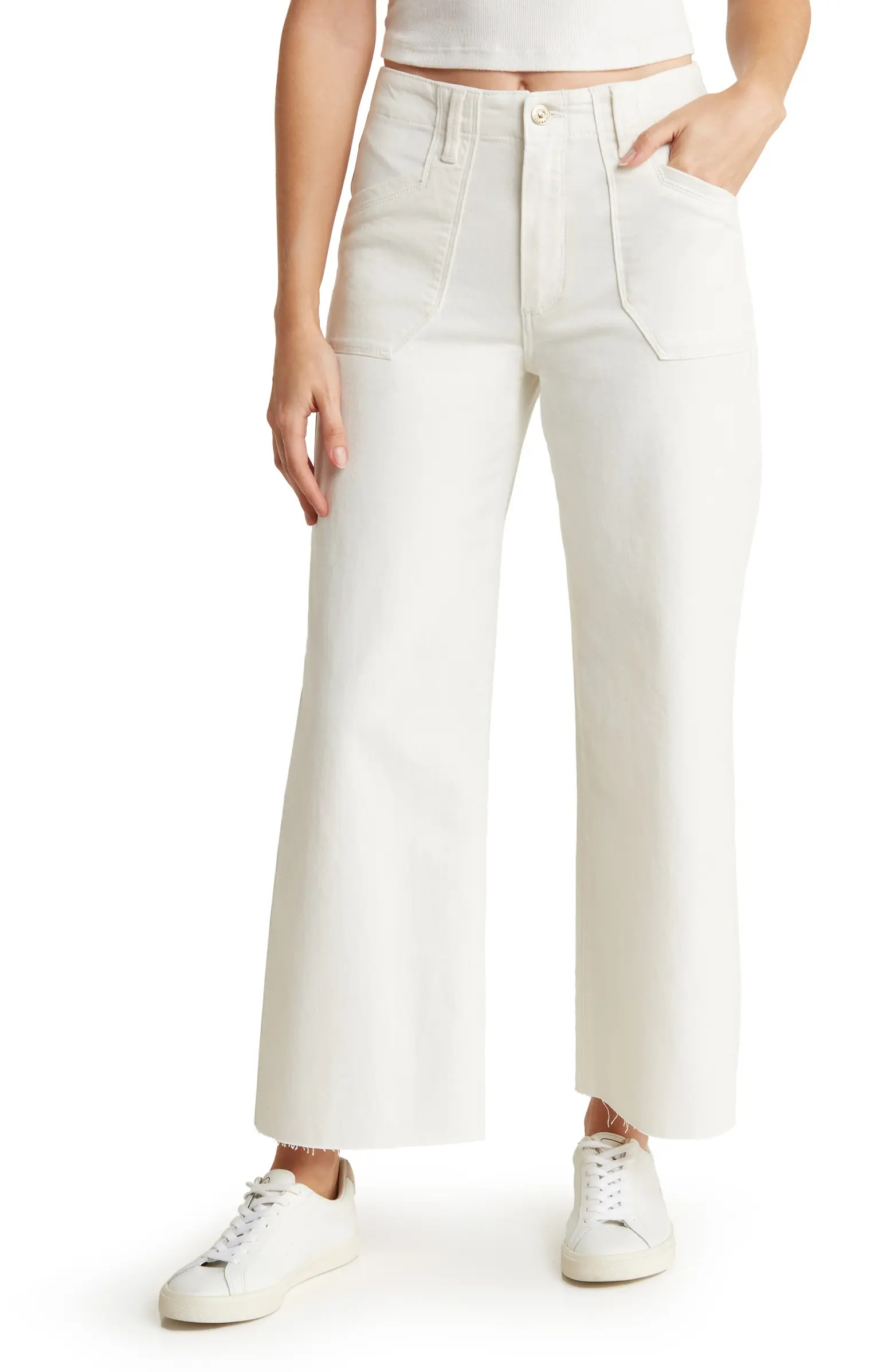 Anessa Raw Hem High Waist Crop Wide Leg Utility Jeans | Nordstrom