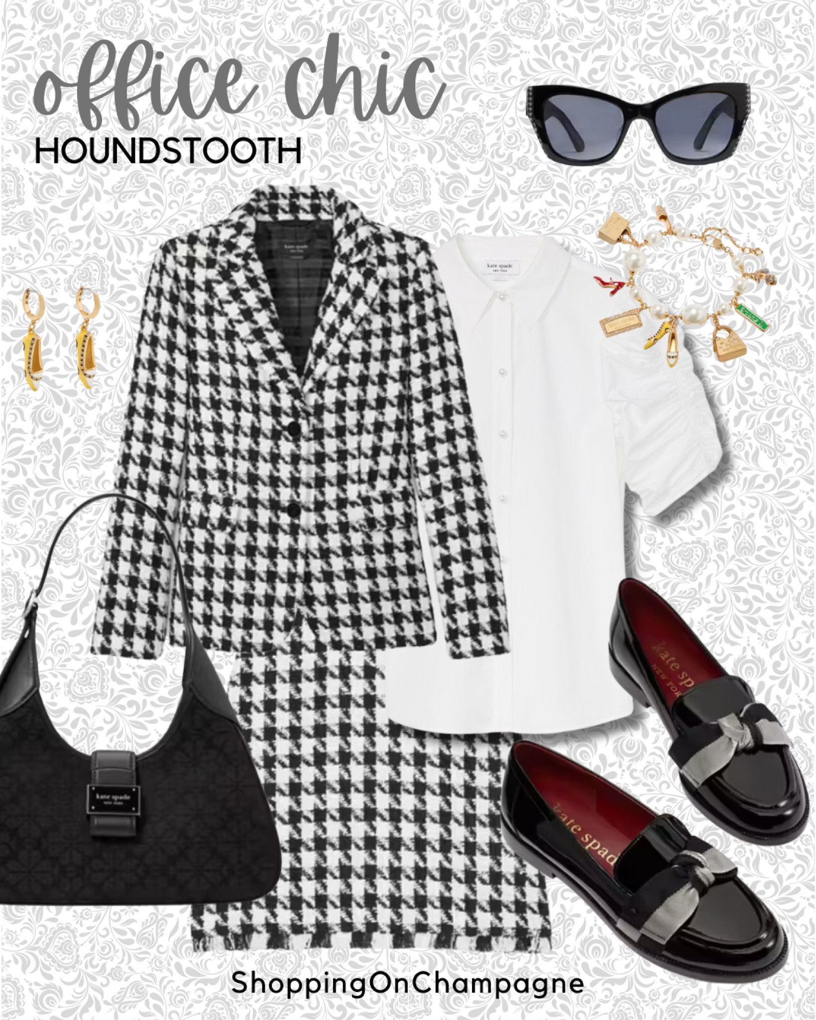 Get ready for compliments in this chic, black and white houndstooth suit from Kate Spade.♠️ Pair it with a white blouse, chunky loafers, a black bag, sunnies, and fun gold jewelry.

#LTKSeasonal #LTKStyleTip #LTKShoeCrush