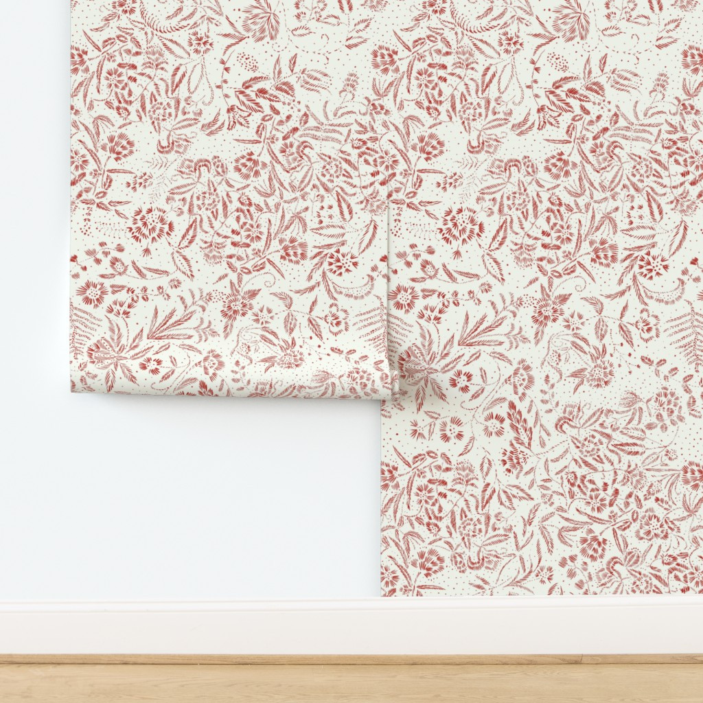 Wallpaper in Stargazer Botanical Floral in Poppy red - 24 inch repeat | Spoonflower